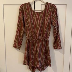 Printed Long Sleeve Romper (Open back)